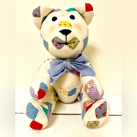 Other - Vintage Patchwork Quilt Teddy Bear with Bow